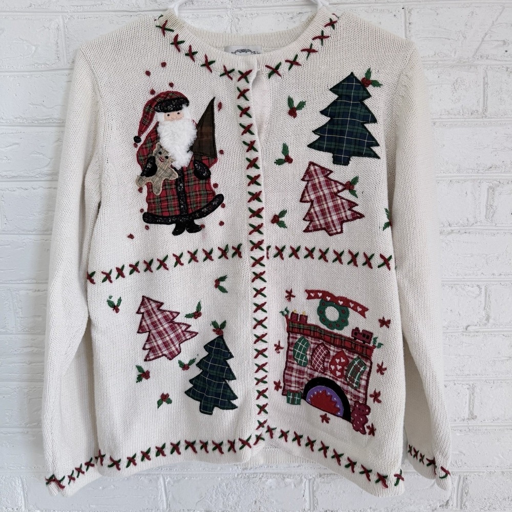 VTG Stitches In Time Holiday‎ Sweater Christmas Cardigan Size Small